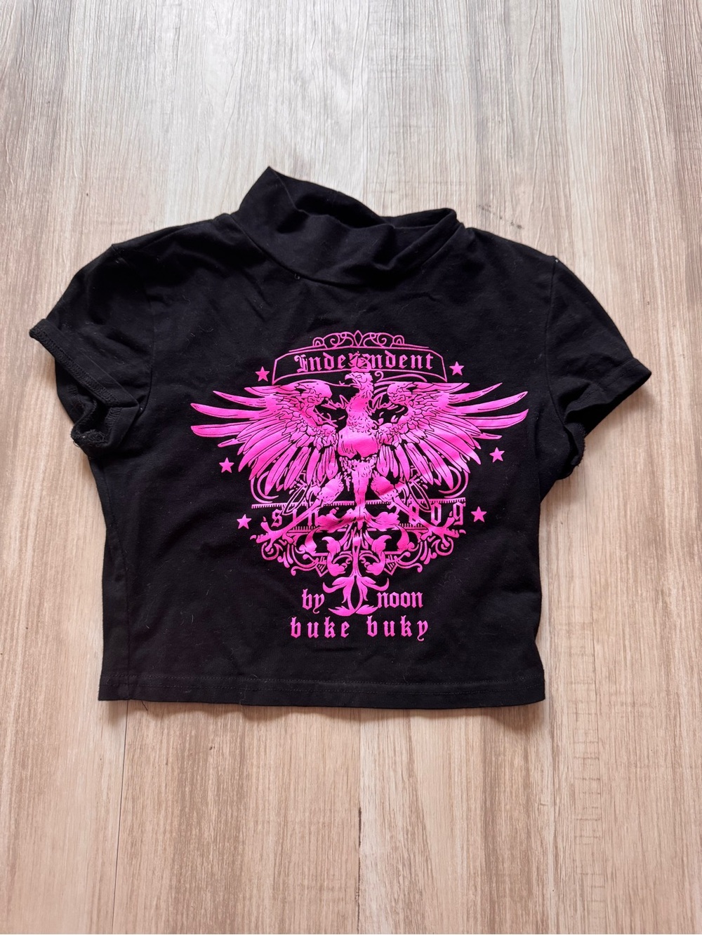 SHEIN Black Crop Top with Hot Pink Graphic